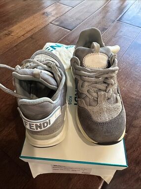 Fendi Kids Gray Suede Sneakers